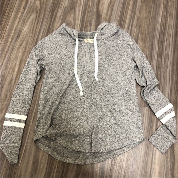 Hollister gray long sleeves top with a hood two white strips on sleeves XS - Picture 7 of 8